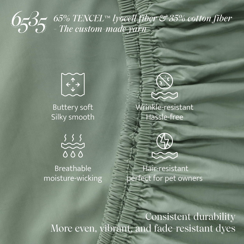 Double Stitch By Bedsure Cotton Tencel Fitted Sheet, Iceberg Green, King Fitted Sheet