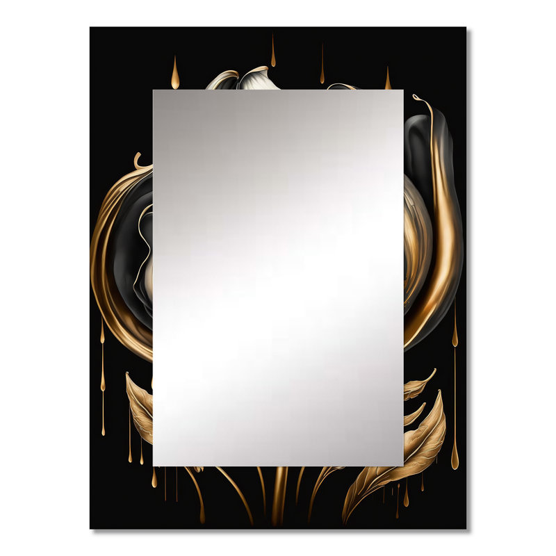 Black And Gold Tulip - Tulip Large Wall Mirror, Traditional Decorative Mirror, Printed Metal Art, 32" x 24"