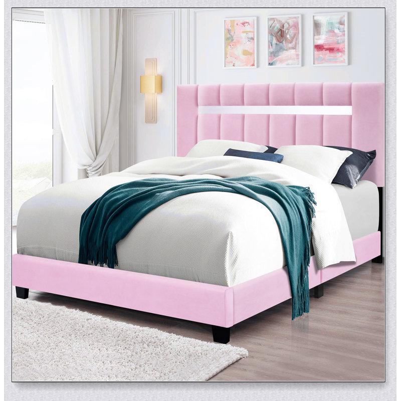 Structure de lit ajustable en velours, Rose