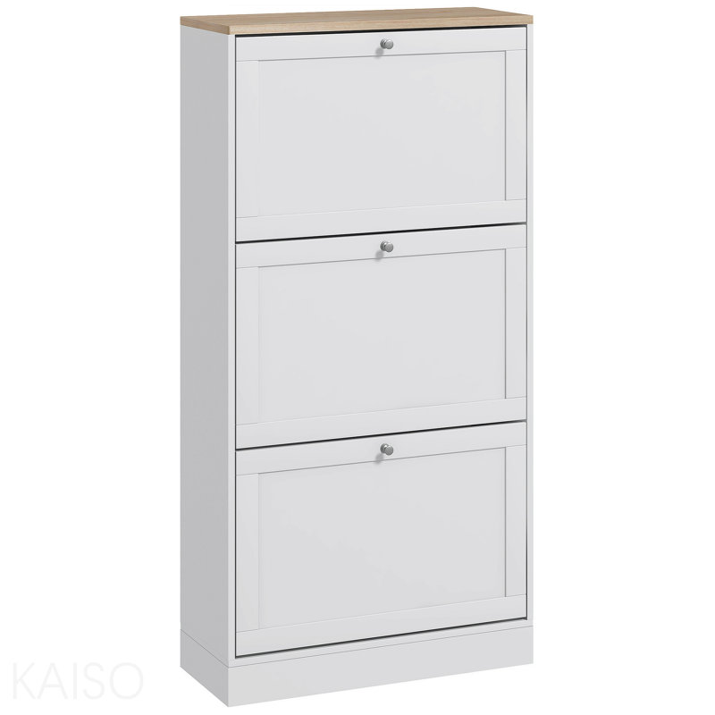 Narrow Shoe Storage Cabinet For Entryway With 3 Flip Drawers And Adjustable Shelves, Shoe Rack Organizer For 18 Pairs Of Shoes, White