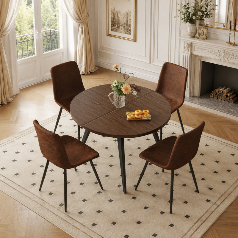 Ensemble de salle à manger extensible pour 4 personnes avec table ronde Laoise, Brun, Brun, Noir