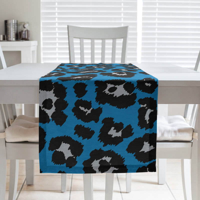 Animal Print Table Runner, 90" x 16", Blue/Black/Gray