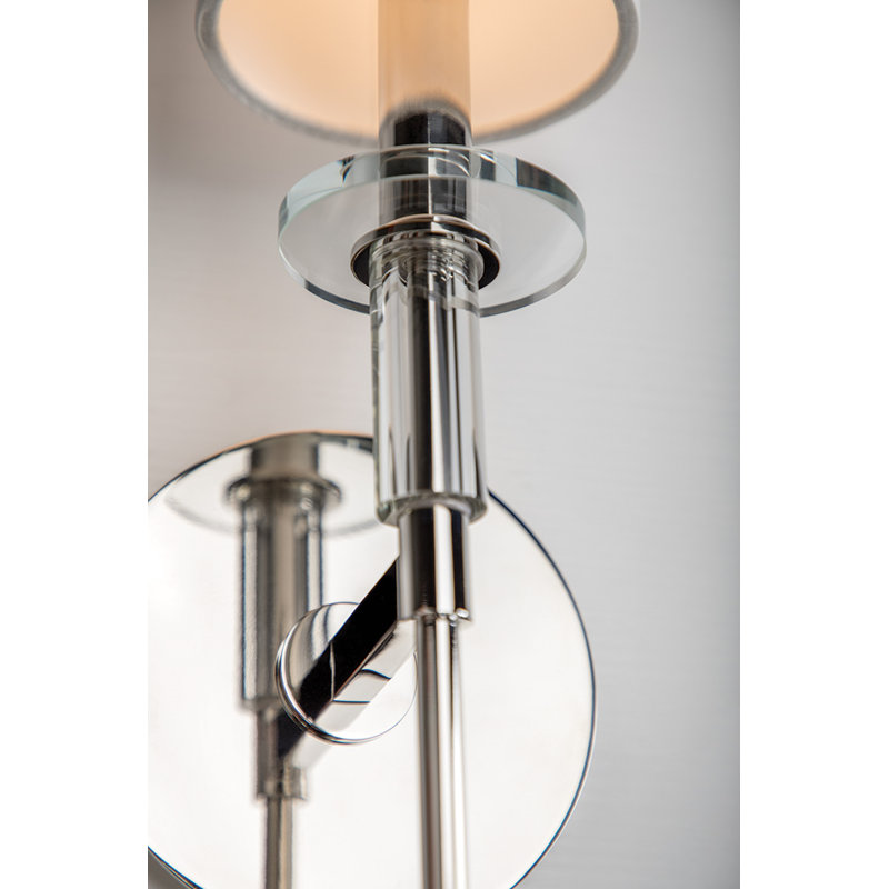 Polished Nickel Cylinder Sconce with Off-White Faux Silk Shade