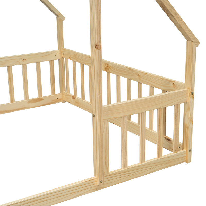 Lit de garde-corps en forme de maison avec fabrication en pin naturel, Naturel