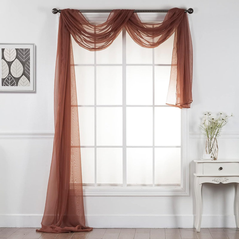 Giannoula Sheer Window Scarf Single Panel, 54" W X 216" L, Brown