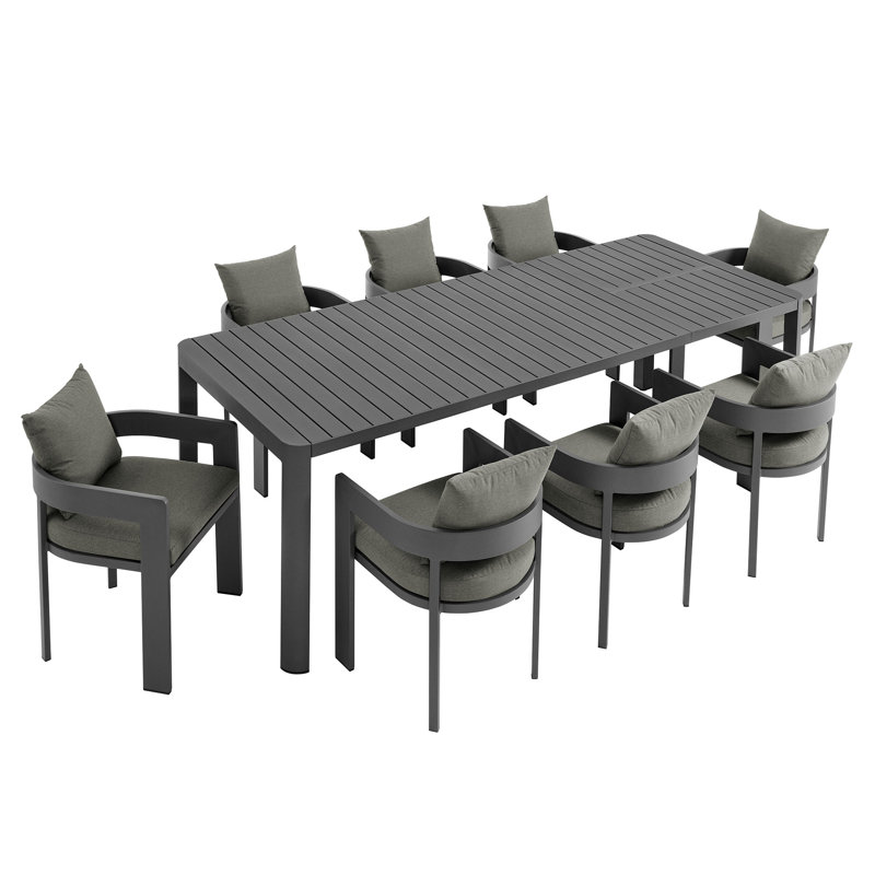 Ensemble de salle à manger d'extérieur en aluminium 9 pièces avec table extensible Tahoe, Gris anthracite