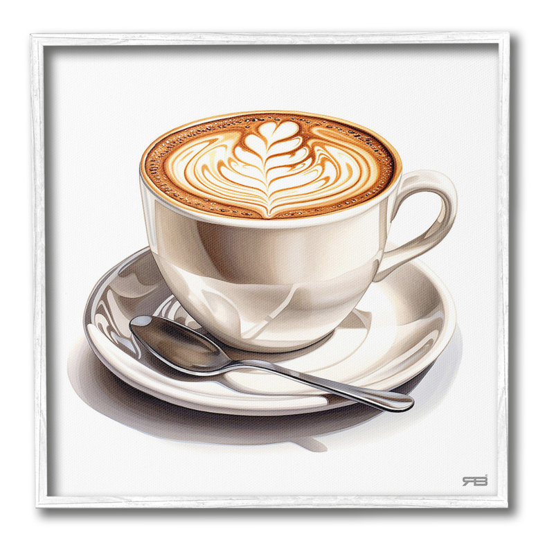 Espresso Latte with Pattern Framed Giclee Art by RB, 24" H x 24" W, Coastal White Framed Giclee