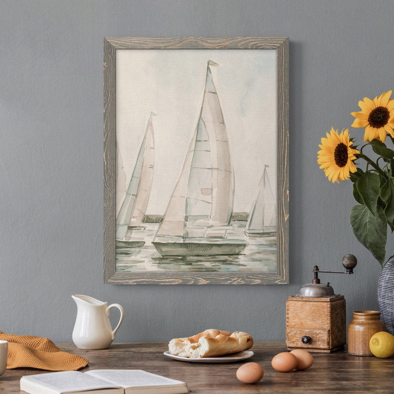 «Sail Scribble I», toile encadrée de qualité supérieure - prête à être accrochée, Encadré gris, H 20 po x l 24 po x P 1 po
