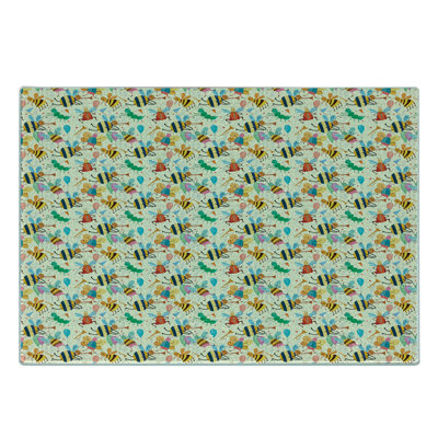 Ambesonne Bee Tempered Glass Cutting Board Partying Dancing Bumblebee Multicolor