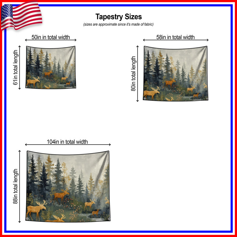 Tapisserie murale «Moose Forest Scene», H 104 po x 88 avec 4 œillets