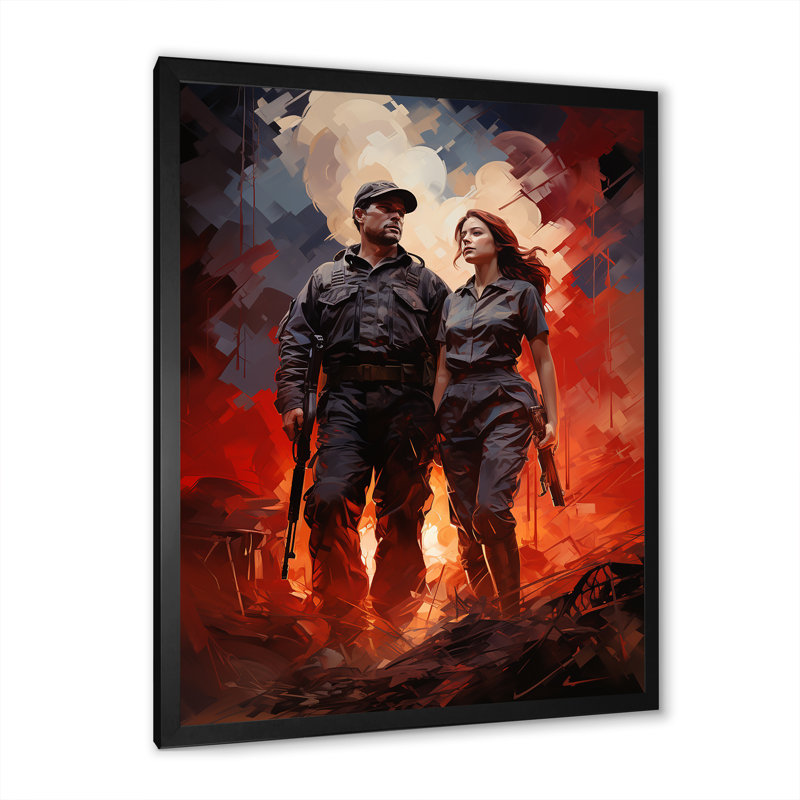 «Military Solider Couple», reproduction d'art sur toile, Cadre simple noir, H 32 po x l 24 po x P 1 po