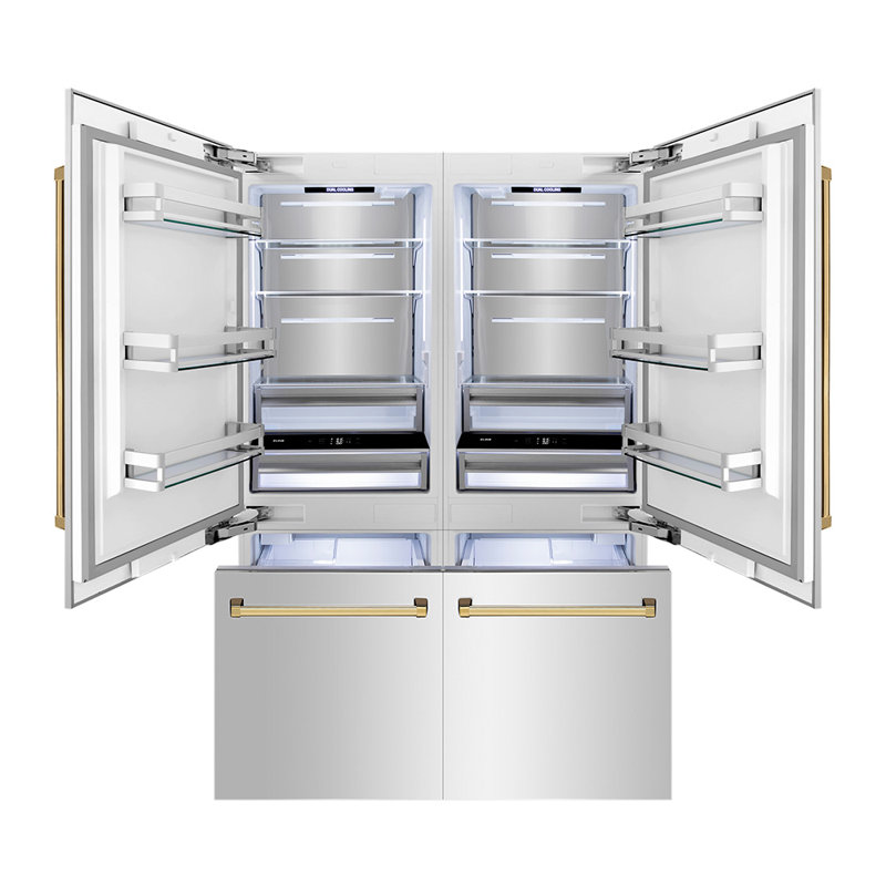 ZLINE 60" Autograph Edition 32.2 cu. ft. Built-in 4-Door French Door Refrigerator, Gold, Stainless Steel