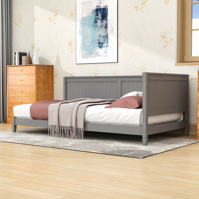 Twin Size Wooden Daybed with Slats, Gray