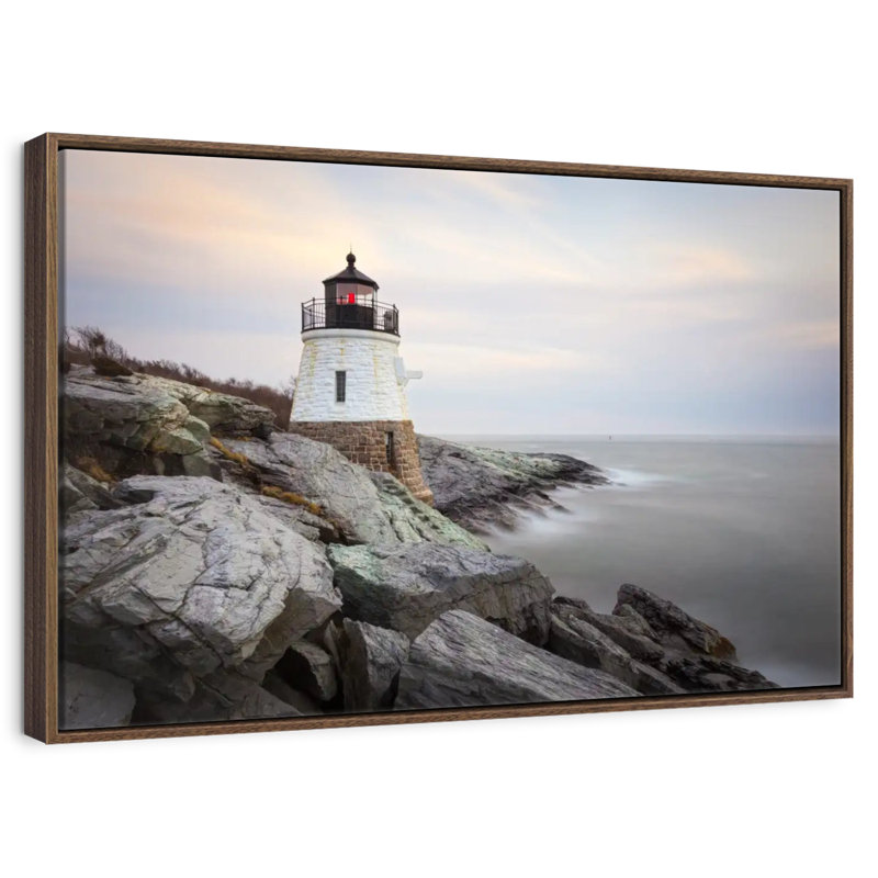 Phare de Coastal Castle Hill, 13 po x 9 po, Cadre flottant noyer