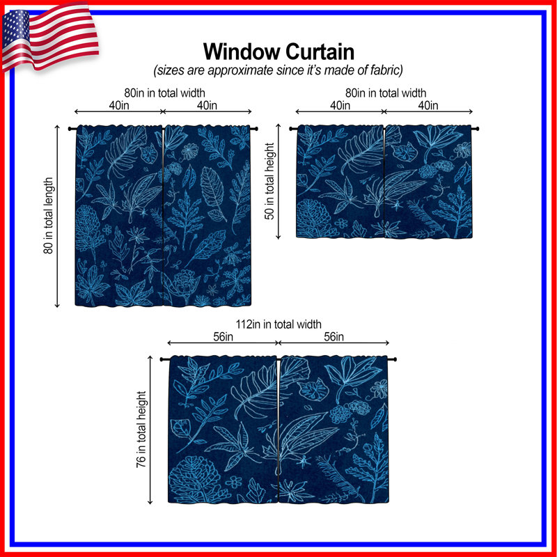 Rideaux Botanical Leaf Sketches, 20 po x 50 po - 2 panneaux, Transparent