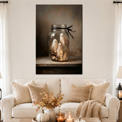 Automne, art mural d'Halloween, images fantômes, peinture fantôme, photos d'Halloween, art mural fantôme fantaisiste, style gothique maussade, toile tendue pour entrée et salon 24 po x 36 po