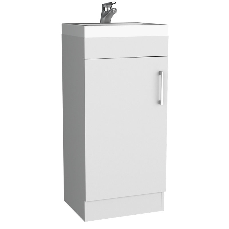 Meuble-lavabo de salle de bain 16 po avec lavabo en résine blanche, poignée en métal et tablette intérieure - armoire à porte simple (armoire à particules