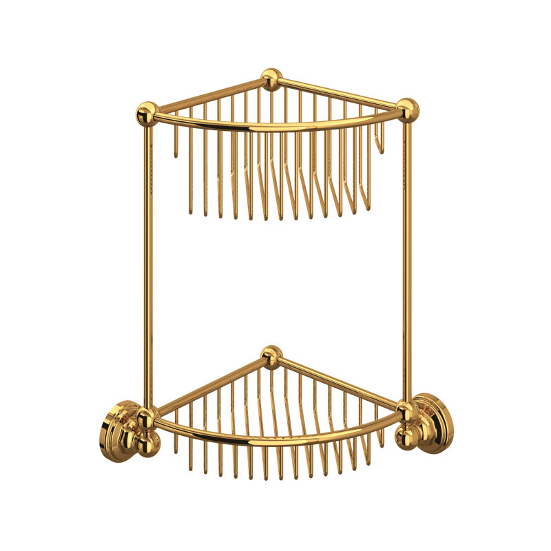 Two Tier Corner Basket, Unlacquered Brass