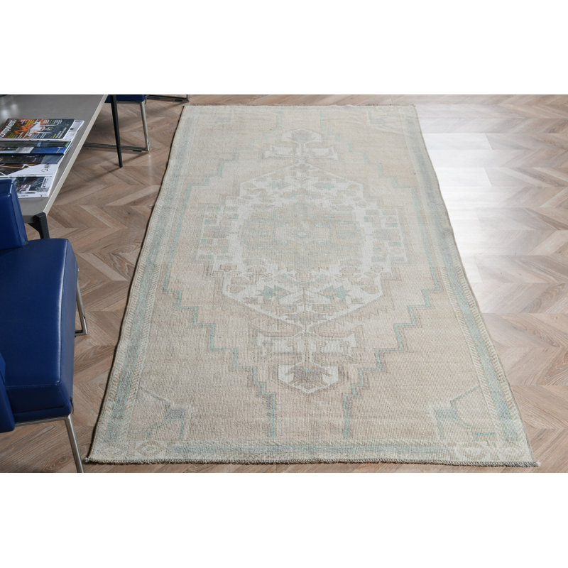 Antique Turkish Rug With Bright Ethnic Aesthetic For Boho Kitchen And Bedroom Area In Pastel Brown Wool