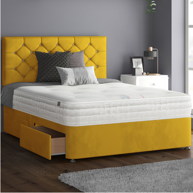 Hatmaker Divan Bed Base, 2 Left Drawers, Single (3'), Turmeric