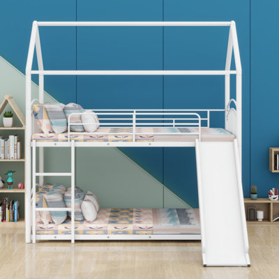 Metal House Bunk Bed With Slide