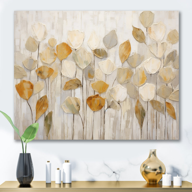 «Beige Botanical Impressions II - Abstract Botanicals», art mural, H 34 po x l 44 po, Toile tendue, Sans cadre