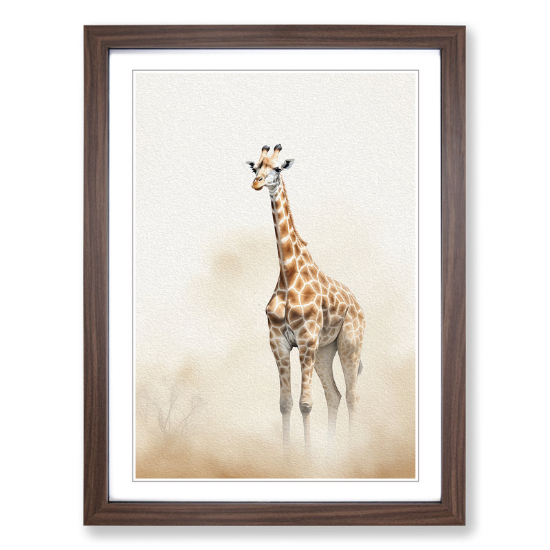 Giraffe Minimalism - Framed Print, 34cm H x 25cm W x 2cm D, Walnut