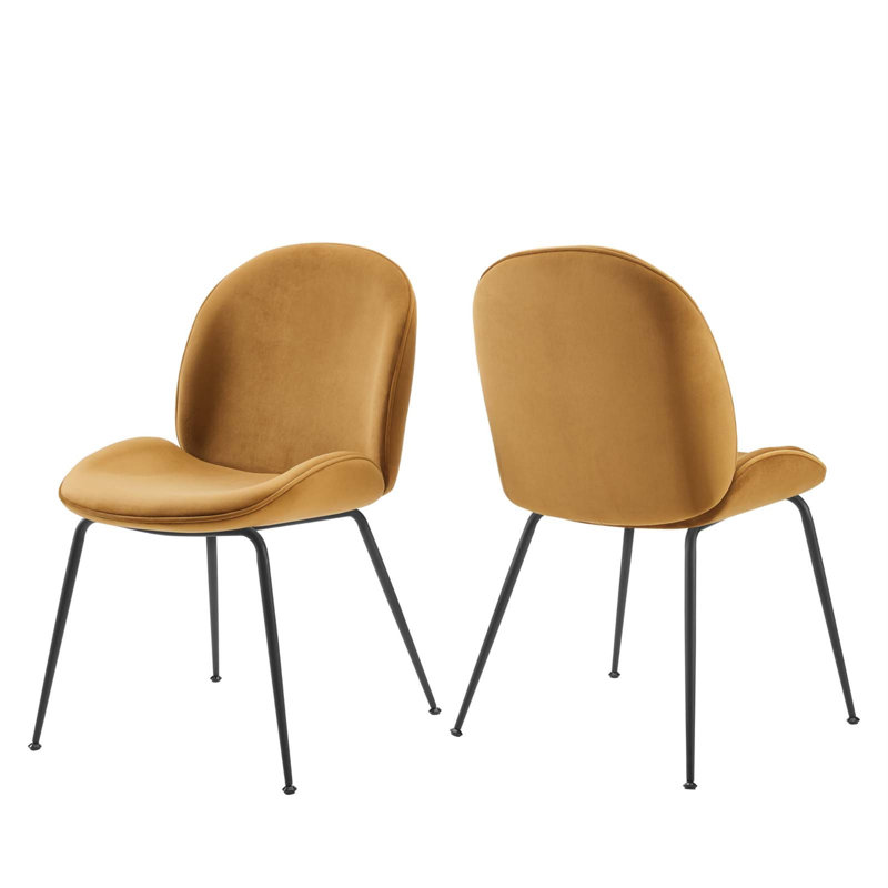 Scoop Black Powder Coated Steel Leg Performance Velvet Dining Chairs - Set of 2 by Modway, Cognac