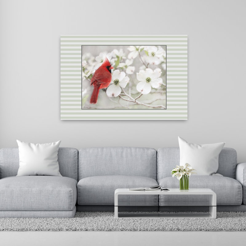 Cardinal au printemps, oiseau coloré contemporain, art animalier, H 40 po x l 60 po