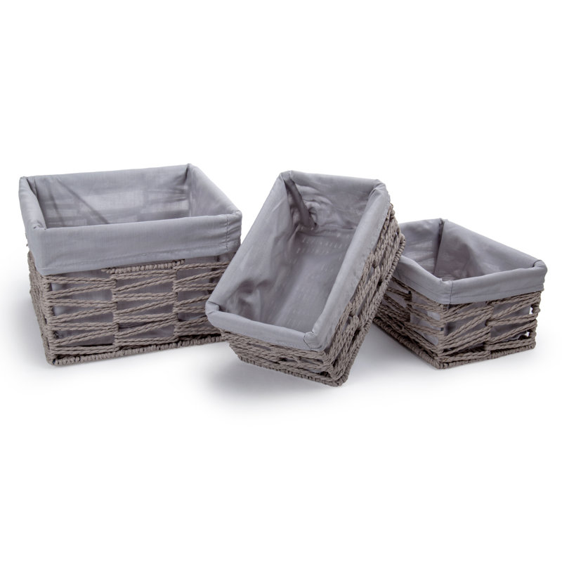 Ensemble 3 pièces de panier à tressés/en rotin carrés geo, Gris