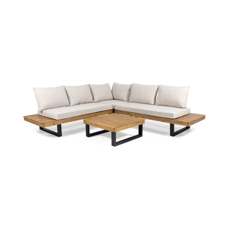 Abhipsa 5-Personal Sectional Seating Group with Cushions and Coffee Table (Firepit Not Included), No