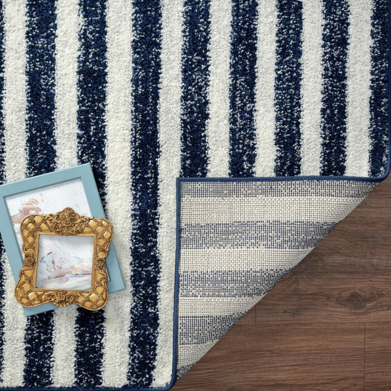 Tapis bleu marine / blanc Blanford, Rectangle 9 pi x 12 pi