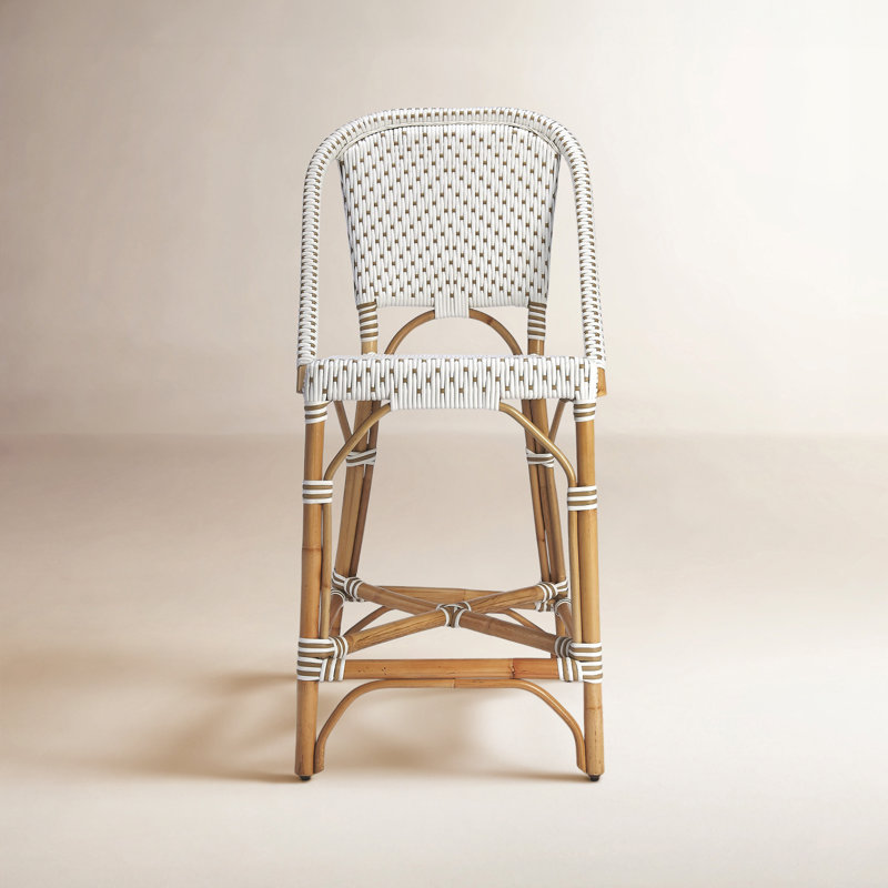 Tabouret de comptoir 25 po Ezekiel, Blanc/Brun clair