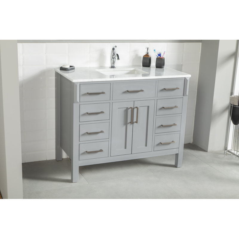 Meuble-lavabo blanc 42 "avec lavabo en porcelaine intégré Flora, Gris