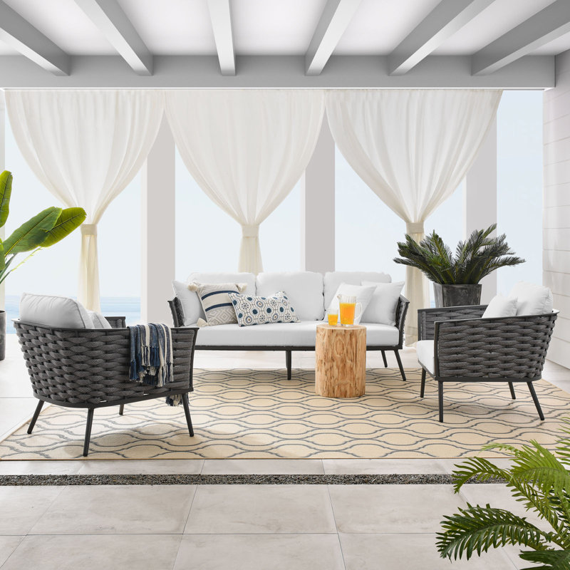 Ensemble de canapé modulaire d'extérieur en aluminium 3 pièces Modway Stance, Blanc, gris