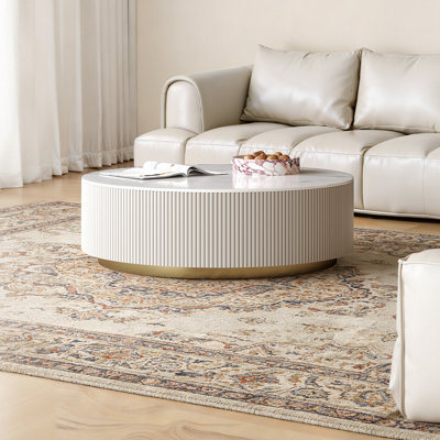 31.5 '' circular storage coffee table with modern aesthetic design and hidden storage space