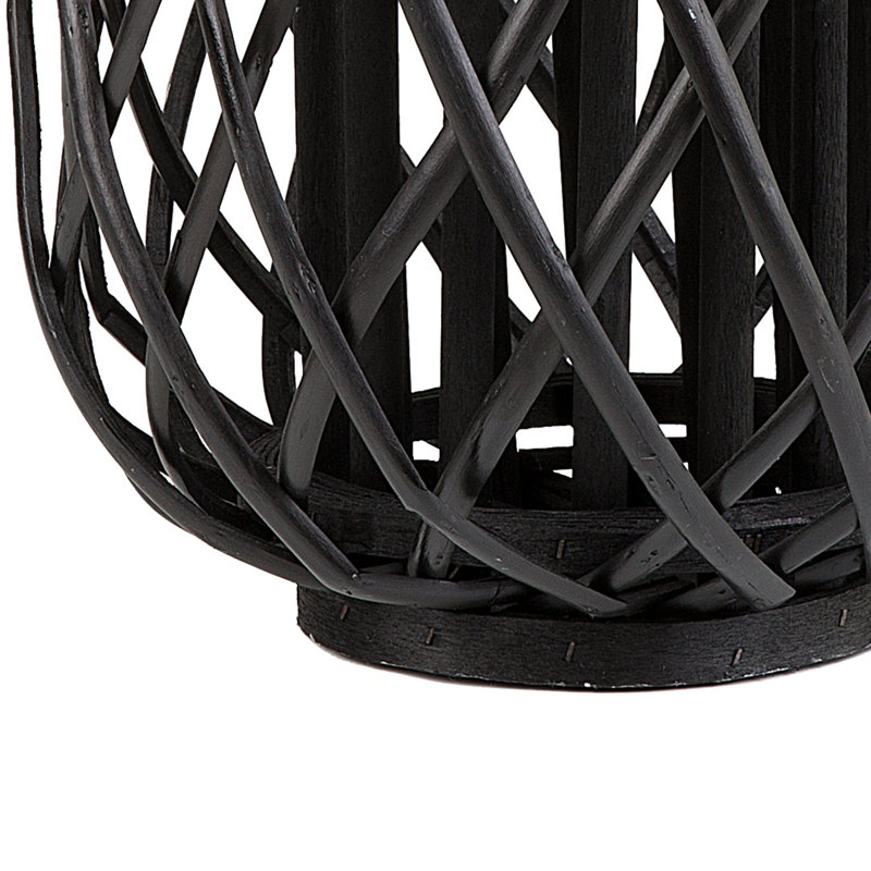 Wood Floor Lantern, Black, 30 cm H x 25 cm W x 25 cm D
