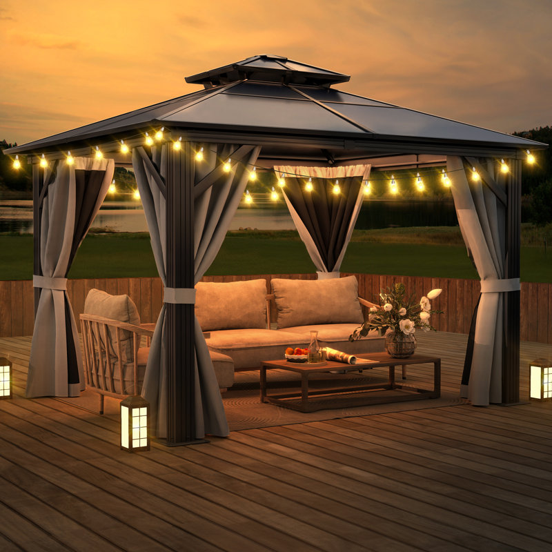 Balconera Polyethylene Double Roof with Aluminum Frame Patio Gazebo, 10 Ft. W x 10 Ft. D