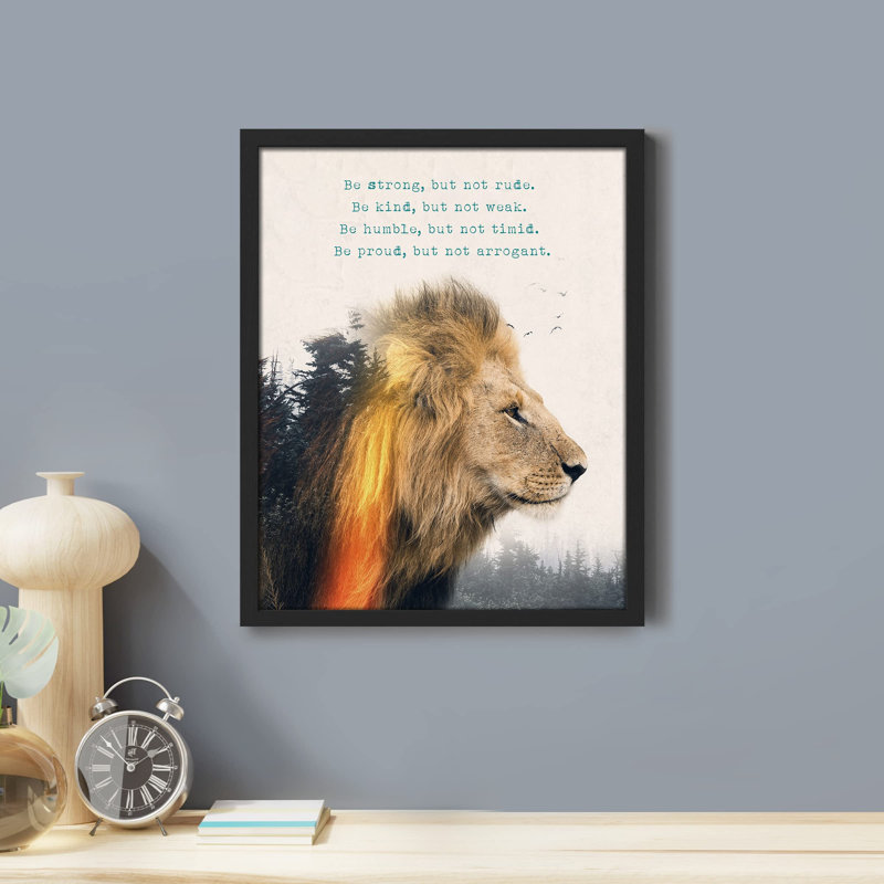 "Kind Humble Proud, le défi du lion", H 16 po x l 12 po, Naturel