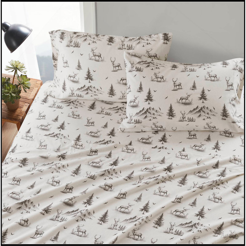 4 PCS Full Sheet Set Gray Deer Toile