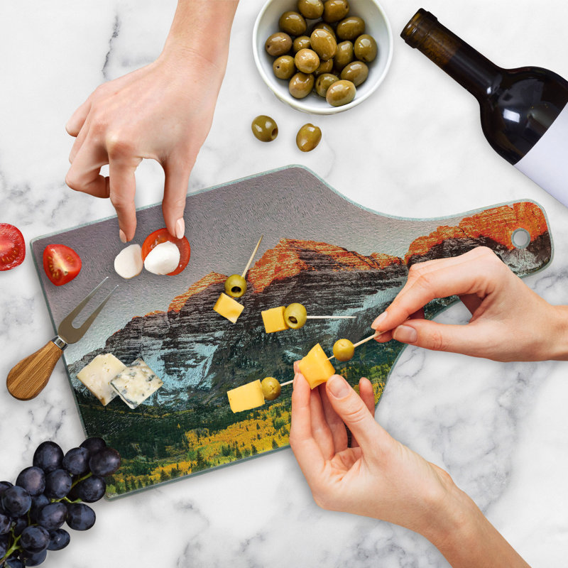 Ambesonne Ambesonne Colorful Tempered Glass Cutting Board America Mountain Peaks Multicolor