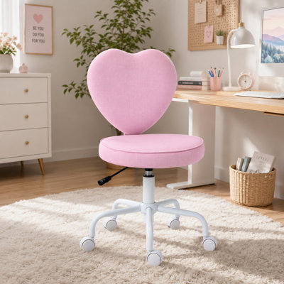 Chaise de bureau avec dossier en forme de cœur, hauteur réglable et roulettes pivotantes à 360°