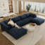 157,6 po, assise profonde en velours côtelé bleu, conception à deux couches, coussins amovibles, sans assemblage, possibilité de bricolage, sièges rembourrés en plumes de luxe, tissu doux modulaire, nuage de soutien en éponge