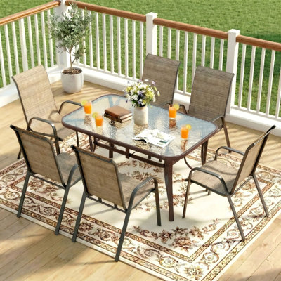 Ensemble de salle à manger de patio pour 6 personnes, table et chaises d'extérieur avec trou de parasol 1,69?