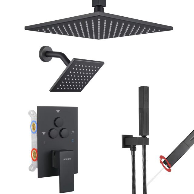 VANFOXLE 1913A3C-06Y8 MB Diverter Complete Shower System with Rough in-Valve