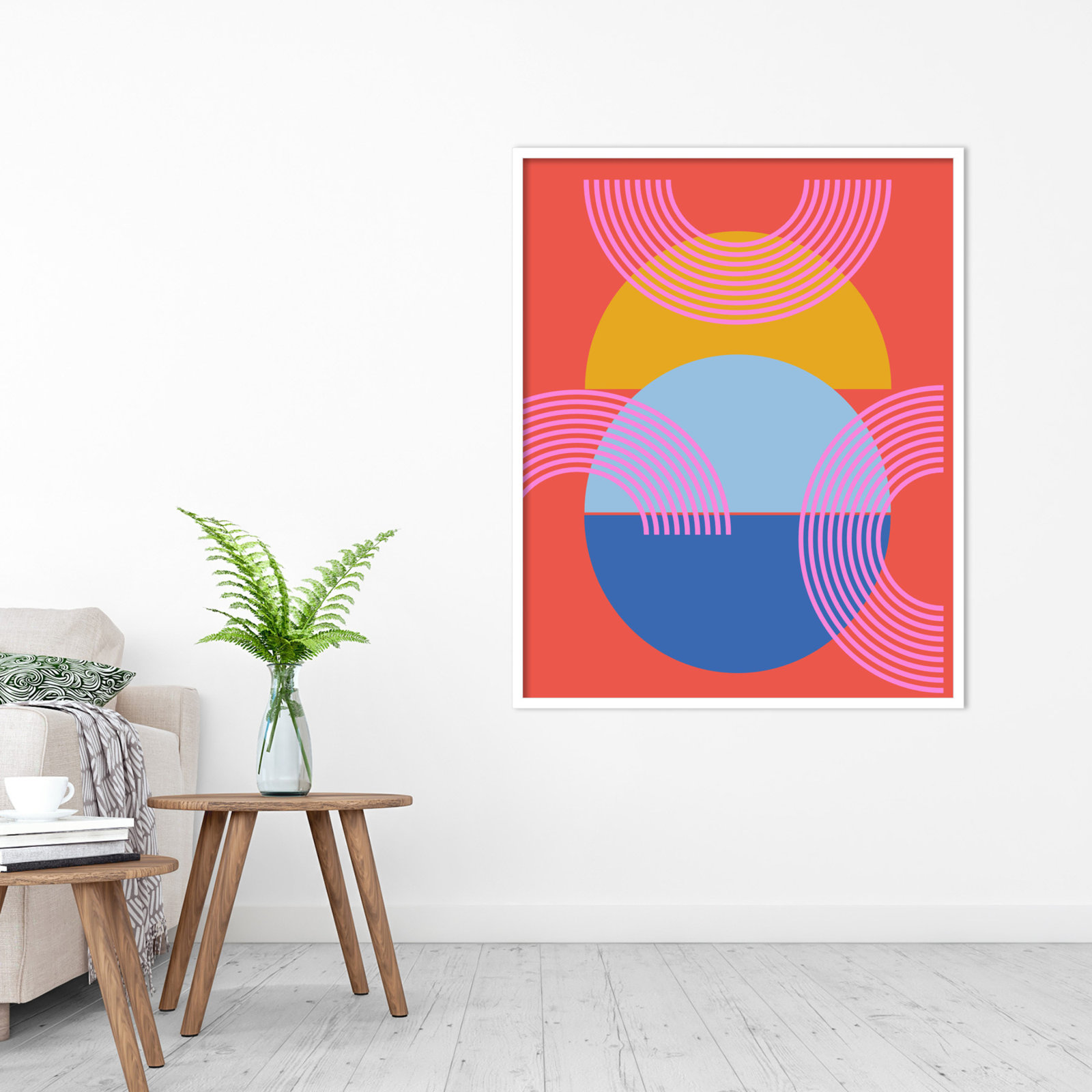 Shapes and Arches in Red Print, 41.25" H x 33.25" W x 0.88" D, White