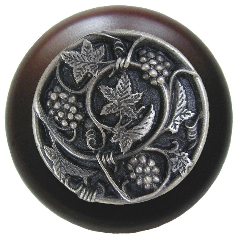 Poignée champignon 1,5 po de diamètre Tuscan, Étain antique / bois de noyer foncé