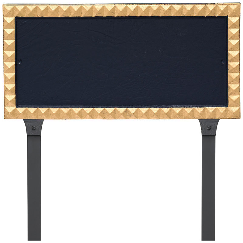 Plaque d'adresse sur une ligne rectangulaire avec piquets de pelouse Cairo, Bleu marine / doré, Oui