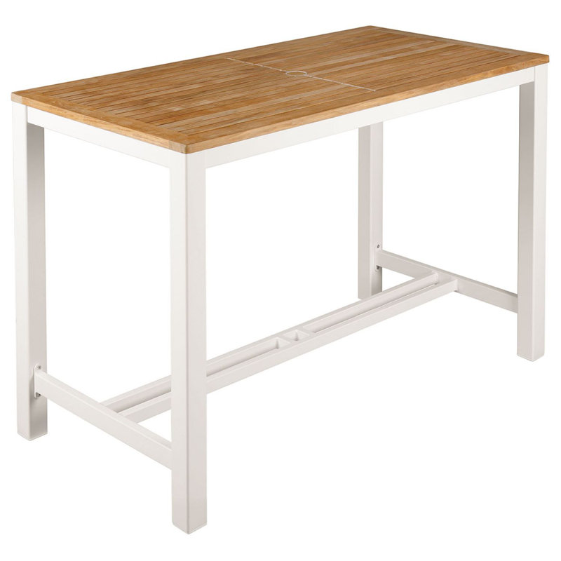 Aura Aluminum & Teak Counter Table, 36" H x 55" W x 28" D, Arctic White