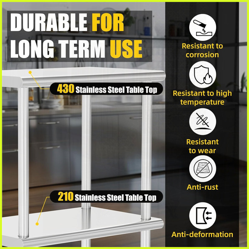 Double tablette en acier inoxydable peu encombrante pour l'établi de cuisine, capacité de 330 lb facile à installer